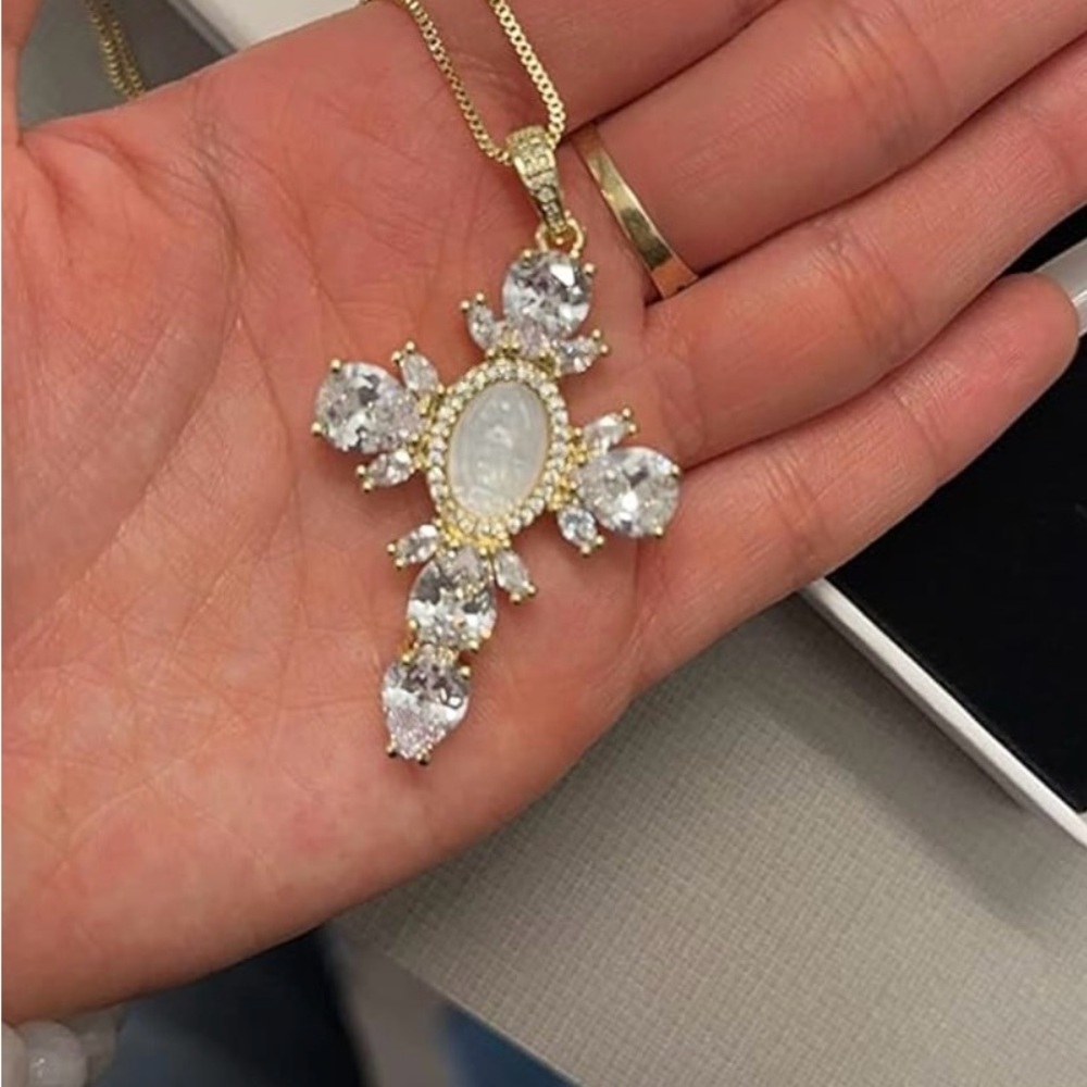 Elegant Gold and Silver Cross Pendant Necklace